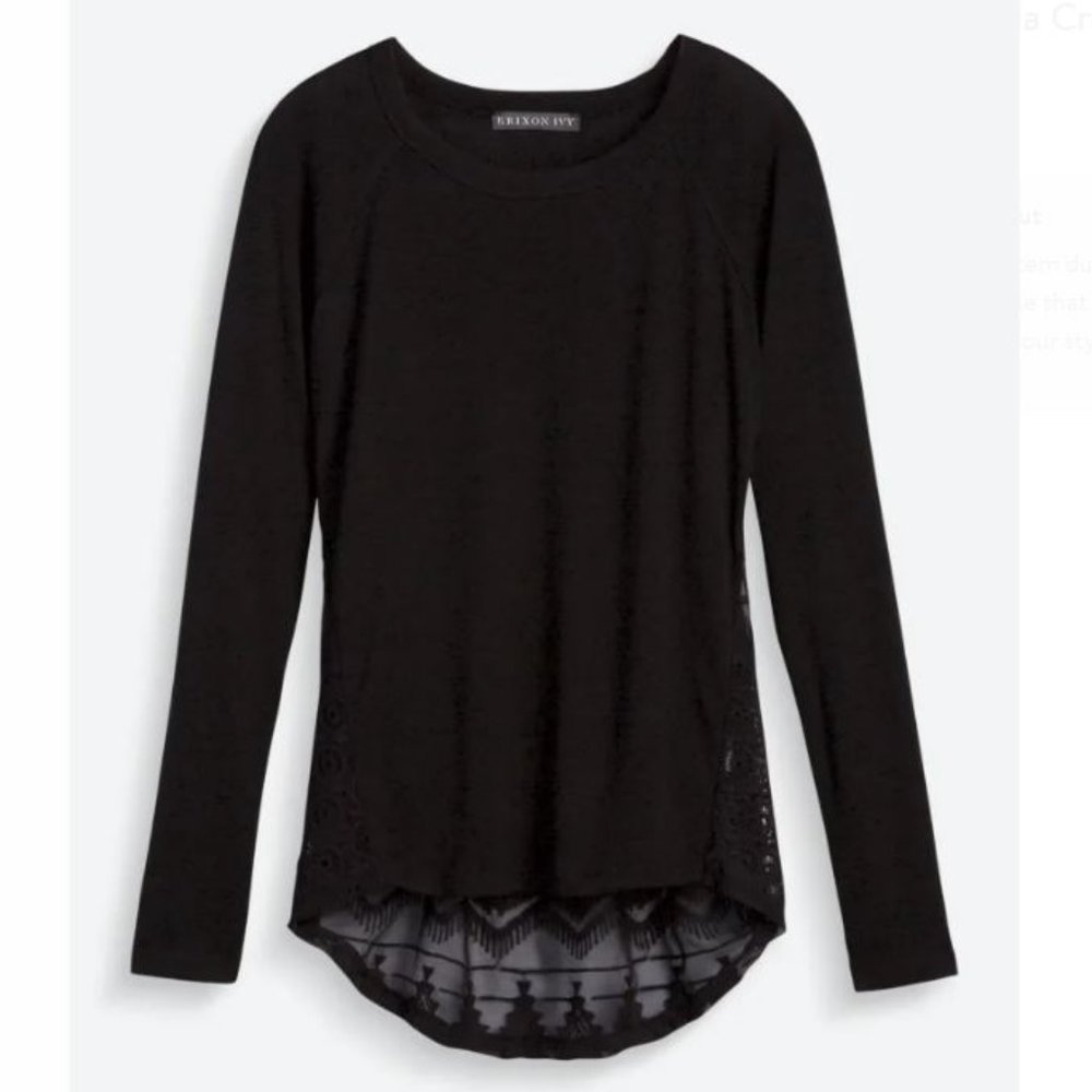 Brixon Ivy Mange Mixed Media Crochet Back Knit Top Black S